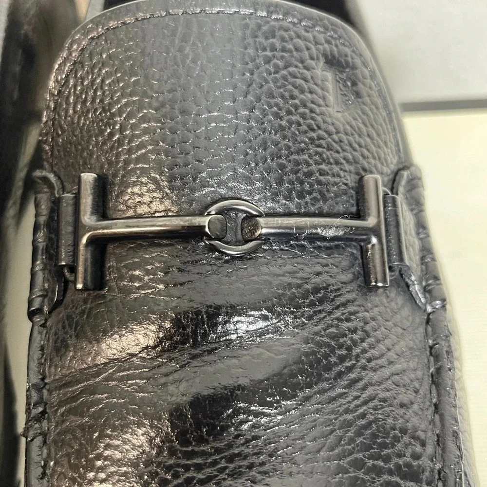 TODS Men's Black Leather Gancini Buckle Loafers Casual Shoes‎ Vibram Size 10 D
